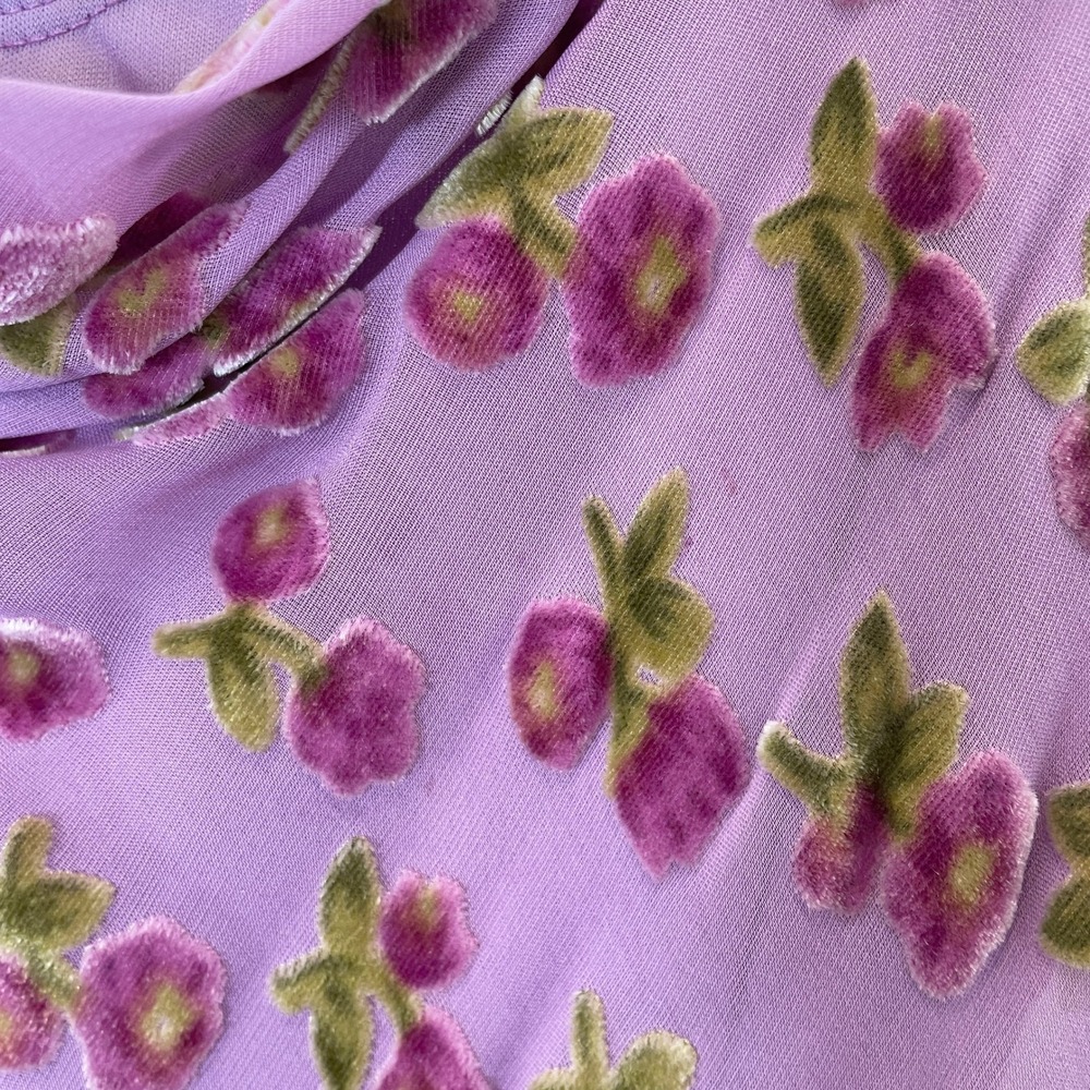 Betsey Johnson Y2K Vintage Dress Black Label Lilac Velvet Floral Silk Fringe M - Picture 12 of 12